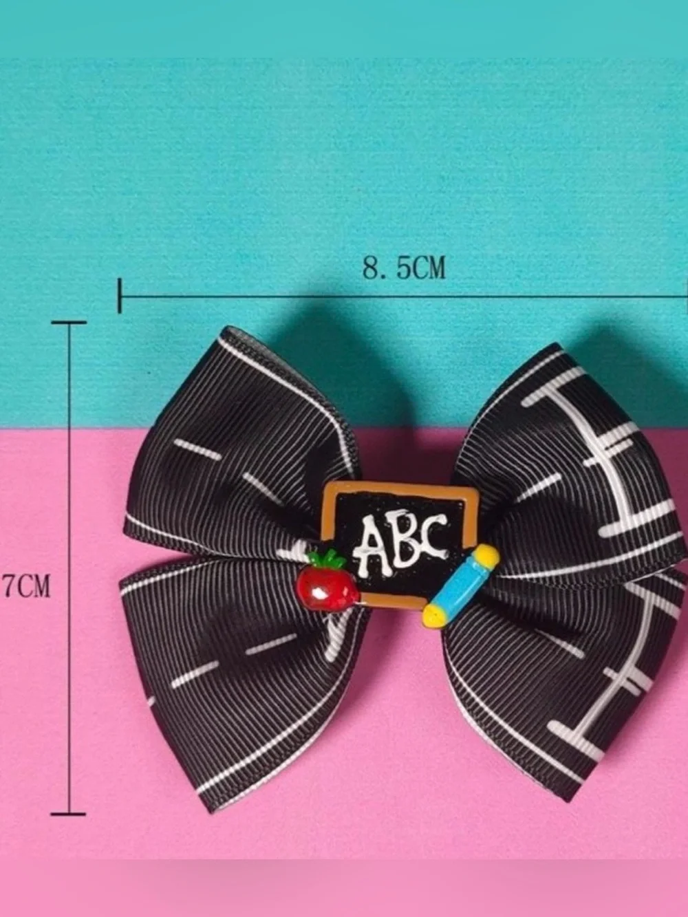 Kids Black ABC School Bow Hair Clip 3.3